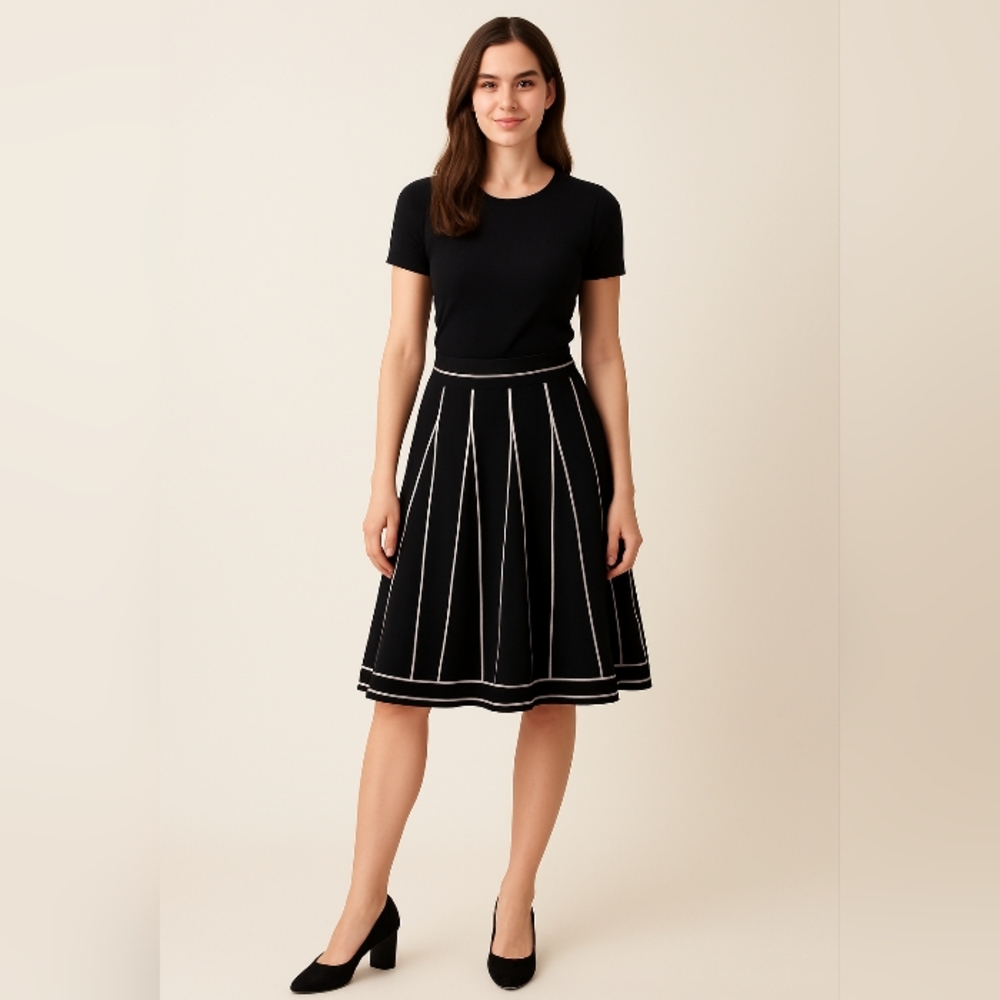 Milano Knit A-Line Geometric Pattern Knit Skirt Large Formal Stretch Chic Office
